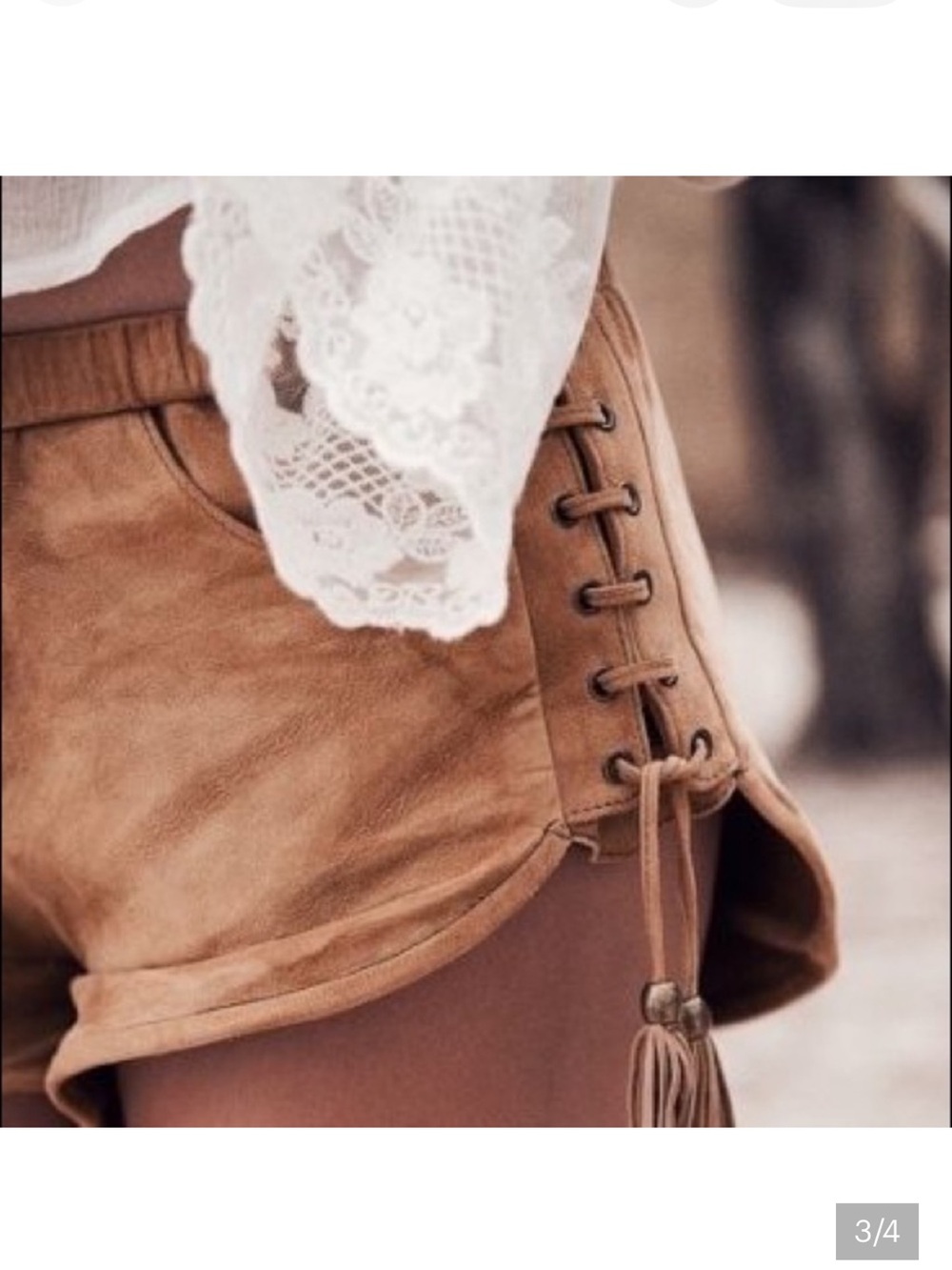Spell Suede Lace-Up Tassel Shorts in Camel Brown